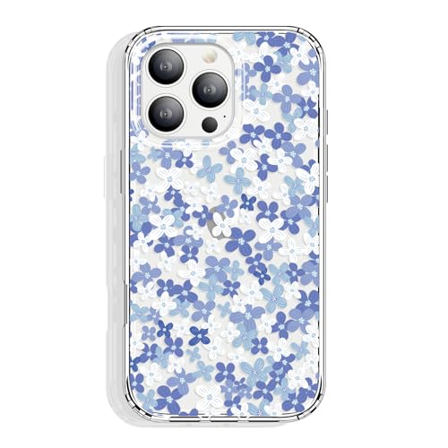 GYZYA Schutzhülle für iPhone 16 Pro Max, Klar 6,9 Zoll mit Muster Design, schützende schlanke TPU-Abdeckung + stoßfester Stoßfänger für Frauen und Mädchen (Tiny Flowers/Blau) von GYZYA