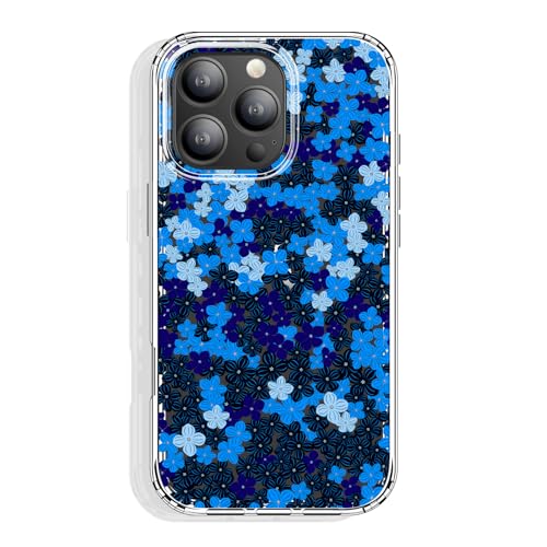 GYZYA Schutzhülle für iPhone 16 Pro Max, transparent, 17,5 cm (6,9 Zoll), mit Muster-Design, schützende dünne TPU-Abdeckung + stoßfester Stoßfänger, für Frauen und Mädchen, Marineblau mit Blumenmuster von GYZYA