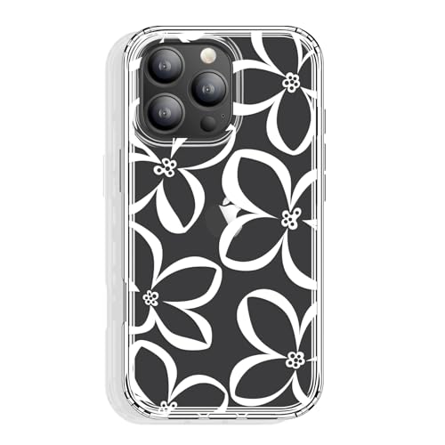 GYZYA Schutzhülle für iPhone 16 Pro Max, transparent, 17,5 cm (6,9 Zoll), mit Muster-Design, schützende dünne TPU-Abdeckung + stoßfester Stoßfänger, für Frauen und Mädchen (weißes Blumenmuster) von GYZYA
