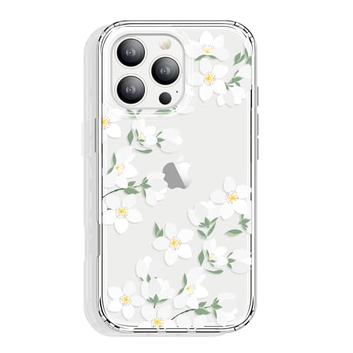 GYZYA Schutzhülle für iPhone 16 Pro Max, transparent, 17,5 cm (7,5 Zoll), mit Muster-Design, schützende dünne TPU-Abdeckung + stoßfester Stoßfänger, für Frauen und Mädchen (Blühende Blumen) von GYZYA