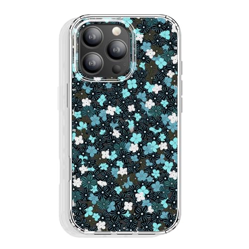 GYZYA Schutzhülle für iPhone 16 Pro Max, transparent, 17,5 cm (7,5 Zoll), mit Muster-Design, schützende dünne TPU-Abdeckung + stoßfester Stoßfänger, für Frauen und Mädchen (Cyan Black Floral) von GYZYA