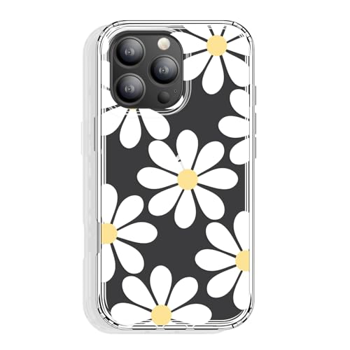 GYZYA Schutzhülle für iPhone 16 Pro Max, transparent, 17,5 cm (7,5 Zoll), mit Muster-Design, schützende dünne TPU-Abdeckung + stoßfester Stoßfänger, für Frauen und Mädchen (Daisy) von GYZYA