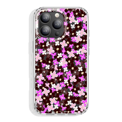 GYZYA Schutzhülle für iPhone 16 Pro Max, transparent, 17,5 cm (7,5 Zoll), mit Muster-Design, schützende dünne TPU-Abdeckung + stoßfester Stoßfänger, für Frauen und Mädchen (Rosa Schwarz Blumenmuster) von GYZYA