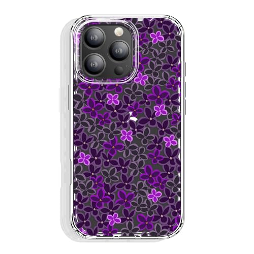 GYZYA Schutzhülle für iPhone 16 Pro Max, transparent, 17,5 cm (7,5 Zoll), mit Muster-Design, schützende dünne TPU-Abdeckung + stoßfester Stoßfänger für Frauen und Mädchen (Lila, Schwarz, Blumenmuster) von GYZYA