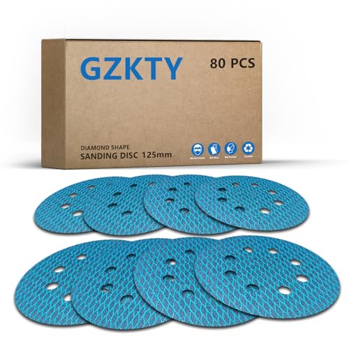 80Stk 125mm Klett Schleifpapier, Exzenter Schleifscheiben, 8-Loch Korn 60-400 Schleifpads, Schleifmittel Resistent gegen Zusetzen für Exzenterschleifer Schleifmaschine Poliermaschine von GZKTY