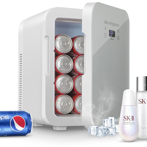 GZOKMOG mini kühlschrank glastür 9Liter/14Dossen, 230v/12V auto kühlschrank, Schnelle Abkühlung camping kühlschrank,Kosmetic kühlschrank, Kühl und Heizfunktion, mini fridge von GZOKMOG
