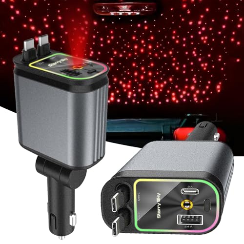 Zigarettenanzünder USB C Auto Ladegerät, Einziehbares 4 in 1 Aufrollbares Autoladegerät, Starlight im Autodach USB Auto Adapter, KFZ Ladegerät 12V 24V USB Schnellladung Auto Zubehör Innenraum (C+C) Zigarettenanzünder USB C Auto Ladegerät, Einziehbares 4 in 1 Aufrollbares Autoladegerät, Starlight im Autodach USB Auto Adapter, KFZ Ladegerät 12V 24V USB Schnellladung Auto Zubehör Innenraum (C+C) von GZWY