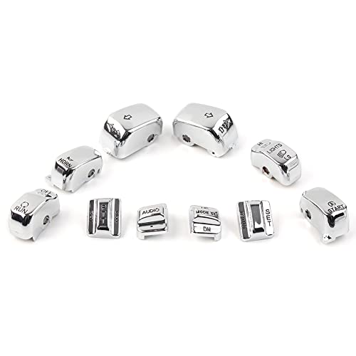GZYF Motorrad 10 Stück Lenker Kontrollschalter Tasten Abdeckung Ersatz kompatibel mit Harley Touring FLHT FLHTC FLHX FLTRX FLHXXX 1996-2013, Chrom von GZYF