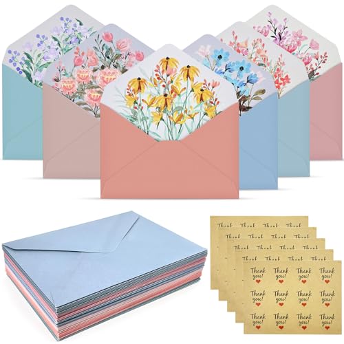 GZjiyu 48 Stück Umschläge, Mehrfarbig Briefumschläge für Geschenkkarte Hochzeit, Grußkarten, Geburtstag Party, Einladungskarten mit 5 Stück Aufkleber von GZjiyu