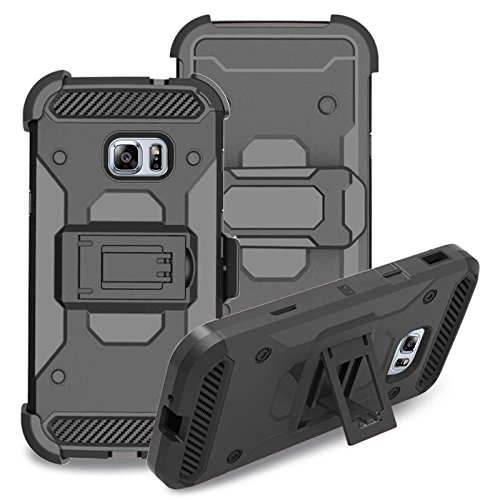 Schwarze Kohlefaser Ganzkörper Schwerlast 360 Gürtelclip Shockproof Kickstand Hybrid Robuste Holster Schutzhülle für Samsung Galaxy Xcover 4 [BeltShock] von Gadget Giant von Gadget Giant