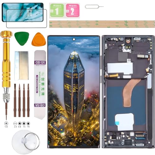 Gadget Troops (Kein Fingerabdruck) LCD Display Assembly für Samsung Galaxy S22 Ultra SM-S908B/DS, S908B, S908U, S908U1, S908W, S908N, S9080, S908E Bildschirm Ersatz Kit (Schwarz) von Gadget Troops