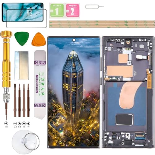 Gadget Troops (Kein Fingerabdruck) LCD Display Assembly für Samsung Galaxy S23 Ultra SM-S918B/DS, S918U, S918U1, S918W, S918N, S9180, S918E Bildschirm Ersatz Kit (Schwarz) von Gadget Troops