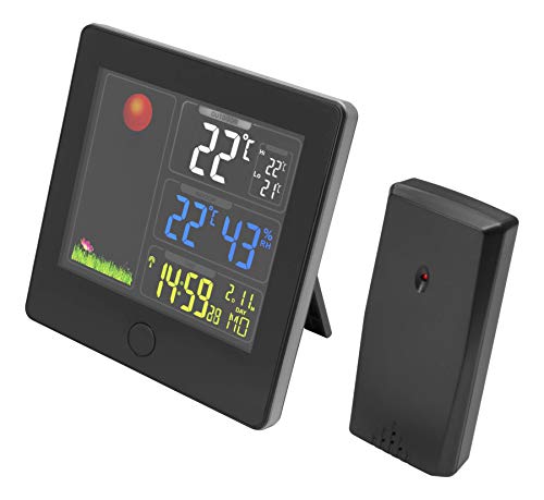 GadgetMonster Wetterstation mit Außensensor, digitales Thermometer für Innen und Außenbereich von -40 °C bis +50 °C, Uhrzeitanzeige, Wecker und Luftfeuchtigkeitsanzeige, schwarz von GadgetMonster