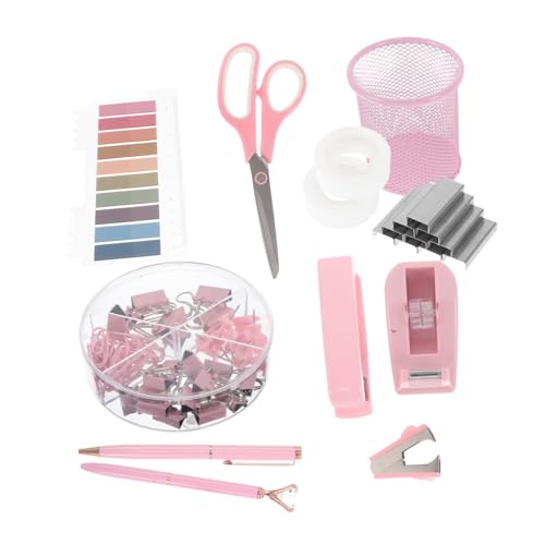 Gadpiparty 1 Set Papier Kunststoff Bürobedarf Eisen Rosa Niedlich Schreibtisch Zubehör Hefter Kleine Schreibtisch Essentials von Gadpiparty