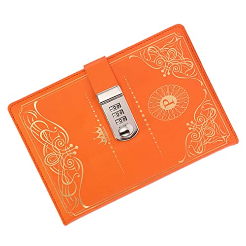Gadpiparty 1 Stück Kennwortsperrnotiz Schließzapfen Zeitschrift sperren Tagebuch mit Schloss sehen mit Deckel Codeschloss Tagebuch Codeschloss Notizblock pu cover code lock notizbuch Orange von Gadpiparty