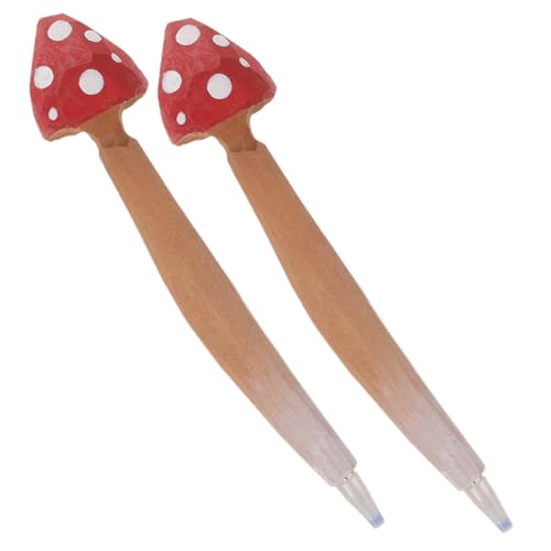 Gadpiparty 2 Stück Pilz-Kugelschreiber Gelstift in Pilzform Pilzstift lustiger Schreibstift Neuheitstifte holz kugelschreiber tragbarer Kugelschreiber Holzpilz-Schreibstift hölzern Party rot von Gadpiparty