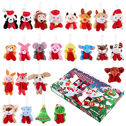 Gadpiparty 24 Weihnachts-Adventskalender 2023 für Kinder Weihnachts-Countdown-Spielzeugkalender mit 24 Mini-Tier-Plüschtieren Plüsch-Stofftier-Schlüsselanhänger für Jungen Und Mädchen von Gadpiparty