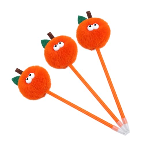 Gadpiparty 3 Stück Stift mit Pomponaufsätzen süßer runder Kugelschreiber Bunte Stifte Kawaii-Stifte Herzstift Unterschriftenstifte für Schüler Cartoon-Stift Plüsch Orange von Gadpiparty