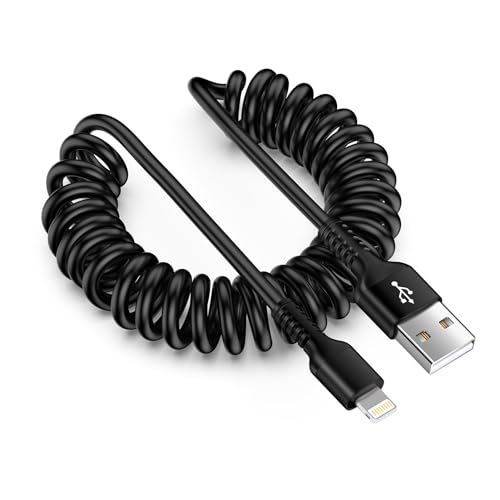 Spiralkabel USB auf Lightning Kabel, Kurz iPhone Ladekabel Auto [MFi zertifiziert], Apple Carplay Kabel mit Datensynchronisation für iPhone 14/13/12/11/Pro/Xs/XR/8/6 Plus von Gaef
