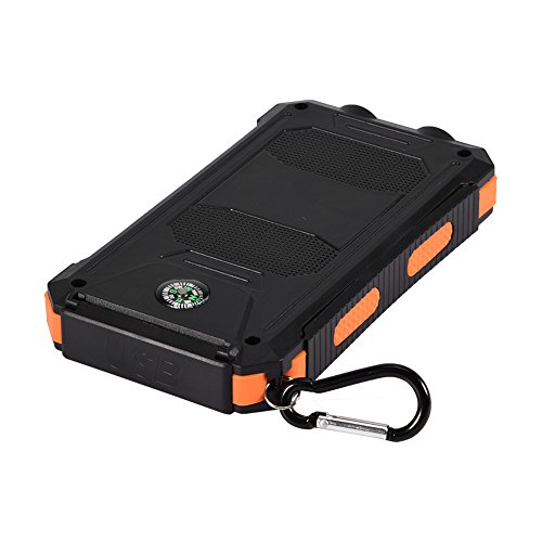 Gaeirt Mobile Power Bank, IP6 Wasserdicht Umweltfreundliche Solar Power Bank Leichte 10000mAh mit Kompass für den Außenbereich(Schwarz+Orange) von Gaeirt