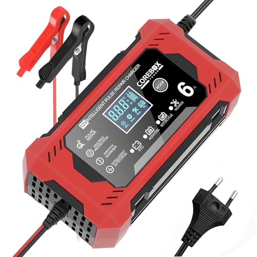 Gaethra 6A Autobatterie Ladegerät,12V KFZ Ladegerät mit Temperaturkompensation, Smart Batterie Ladegerät Auto mit LCD-Touchscreen für Auto LKW Motorrad Boot Marine Batterien von Gaethra