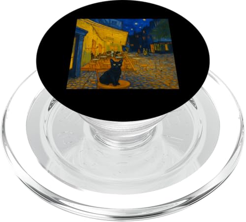 Cafe Terrace At Night With Cat Famous Artist Painting Humor PopSockets PopGrip für MagSafe von Gagster