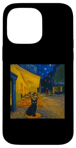 Cafe Terrace At Night With Cat Funny Famous Artist Painting Hülle für iPhone 14 Pro Max von Gagster