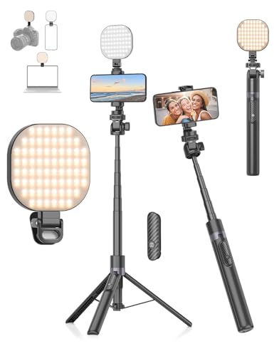 Gahenwo Selfie-Licht & 173cm Selfie-Stick Stativ Vlogging-Kit, Handy Stativ für Smartphone Mit 2000mAh Licht & Fernbedienung,Ringlicht mit Stativ-Ständer kompatibel mit iPhone/Android von Gahenwo