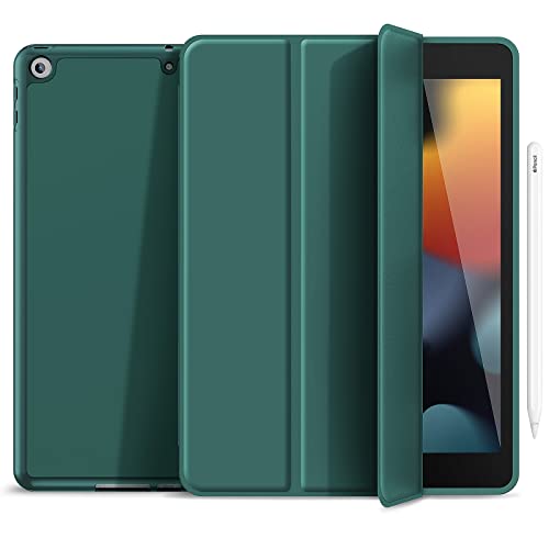 Gahwa Hülle Kompatibel mit iPad 10,2 Zoll (Modell 2021/2020/2019, 9./8./7. Generation) mit Stifthalter, Smart Folio Weich TPU Schutzhülle mit Auto Schlaf/Aufwach, Ultra Dünn Case Cover - Dunkelgrün von Gahwa