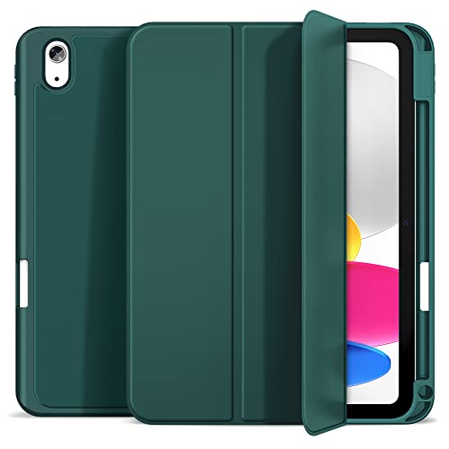 Gahwa Hülle Kompatibel mit iPad 10 Generation 10,9 Zoll 2022 mit Stifthalter, Dünne Tablet Schutzhülle mit Weicher TPU Rückseite, Smart Case Cover Auto Schlaf/Aufwach für iPad 10 - Dunkelgrün von Gahwa