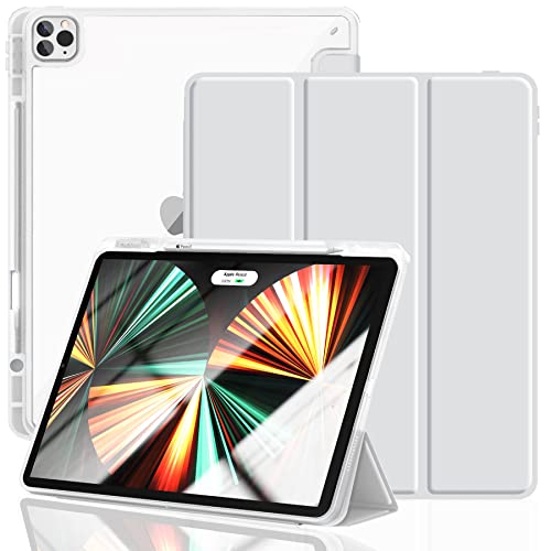 Gahwa Hülle Kompatibel mit iPad Pro 12.9" 2022(6. Gen)/2021(5. Gen)/2020(4. Gen)/2018(3. Gen), Trifold Case Kompatibel mit Pencil 2 und Auto Wake/Sleep, Schutzhülle mit Transparenter Rückseite - Grau von Gahwa