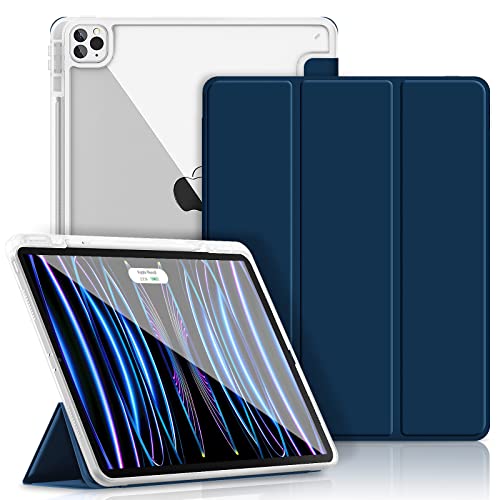 Gahwa Hülle Kompatibel mit iPad Pro 12.9" 2022(6.Gen)/2021(5.Gen)/2020(4. Gen)/2018(3. Gen) mit Stifthalter, Ultradünn Schutzhülle mit Transparenter Rückseite, Auto Sleep/Wake Case Cover - Navy Blau von Gahwa