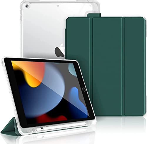 Gahwa Hülle für iPad 10.2 Zoll, iPad 7. Generation 2019/8. Gen 2020/9. Gen 2021 Case, Superleicht Transluzent Smart Schutzhülle Cover mit Stifthalter, Auto Schlaf/Wach - Dunkelgrün von Gahwa