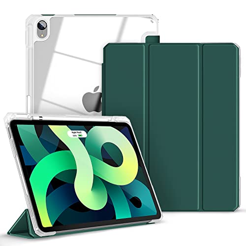 Gahwa Hülle für iPad Air 5 Generation 10,9 Zoll 2022/iPad Air 4 2020, Ultradünn Schutzhülle mit Eingebautem Stifthalter, Durchsichtig Case Cover Trifold Ständer/Auto Schlaf/Weck - Dunkelgrün von Gahwa