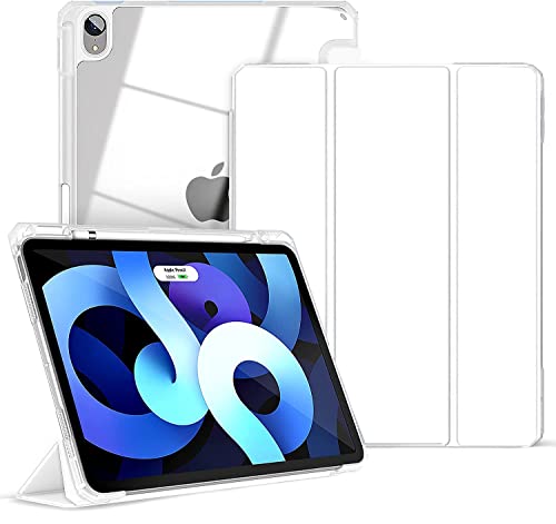 Gahwa Hülle für iPad Air 5. Generation 10.9" 2022/iPad Air 4. Generation 10.9" 2020 mit Stifthalter, TPU Stoßfest Grenze Case Cover mit Transparent PC Clear Zurück Schutzhülle Auto Schlaf/Wach - Weiß von Gahwa