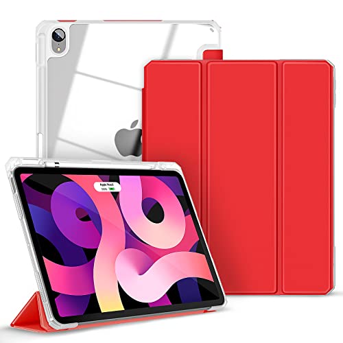 Gahwa Hülle für iPad Air 5. Generation 10.9 Zoll 2022/iPad Air 4 2020 mit Stifthalter, Klar Schutzhülle mit Auto Wake/Sleep und Voller Schutz, Smart Case Cover mit Trifold Ständer - Rot von Gahwa