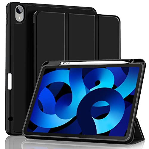 Gahwa Hülle für iPad Air 5. Generation 2022/iPad Air 4 2020 10.9 Zoll mit Stifthalter, Ultradünn Schutzhülle Case mit Trifold Stände und Auto Schlafen/Wachen, Unterstützt Pencil 2 Cover - Schwarz von Gahwa