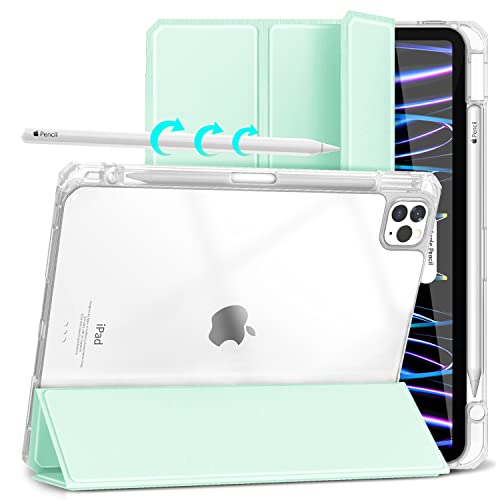 Gahwa Hülle für iPad Pro 11 Zoll (Modell 2022/2021/2020/2018), Transparent Schutzhülle mit Stifthalter, Case Cover Unterstützt 2. Gen iPencil Aufladen, Auto Wake/Sleep, Voller Schutz - Hell Grün von Gahwa