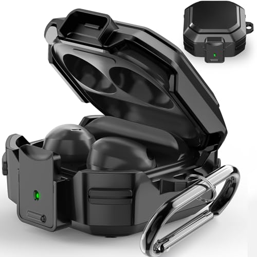 Schutzhülle mit Sicherheitsverschluss für Samsung Galaxy Buds Pro 2 2022/Galaxy Buds 2/Buds Live/Buds Pro/Galaxy Buds FE Hülle 2023 mit Schlüsselanhänger/Reißverschlussbox/Bürste, Schwarz von Galafoki