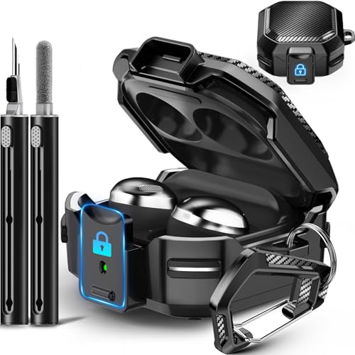 with Lock Kohlefaser-Hülle für Samsung Galaxy Buds Pro 2 Cases/Bud 2/Bud Live/Buds Pro/Galaxy Bud FE Hülle 2023 mit Schlüsselanhänger/Reinigungsset – Schwarz von Galafoki