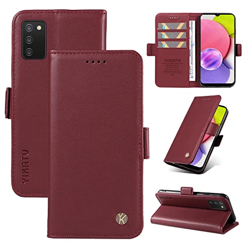 Galafu Hülle für Galaxy A03S, PU Leder Klappbar Handyhülle mit Kartenfach, Stoßfest Magnetisch Schutzhülle Kompatibel mit Samsung Galaxy A03S, Rot von Galafu
