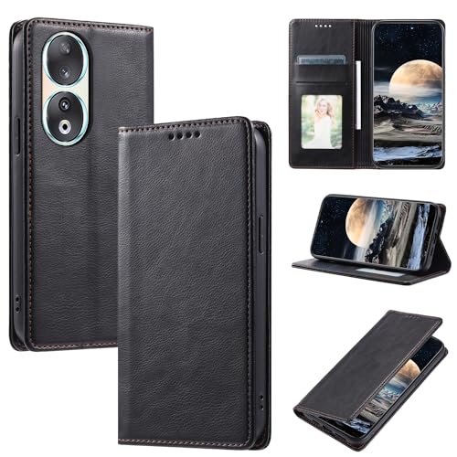 Galafu Hülle für Honor 90 5G Hülle, PU Leder Flip Wallet Handyhülle mit Kartenfach, Stoßfeste Klappbar Schutzhülle für Honor 90 5G, Schwarz von Galafu