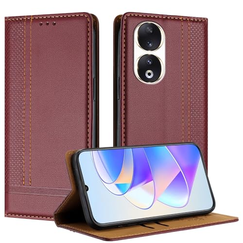 Galafu Hülle für Honor 90 Hülle, Stoßfeste PU Leder Flip Schutzhülle mit Standfunktion, Klappbar Wallet Handyhülle für Honor 90, Weinrot von Galafu