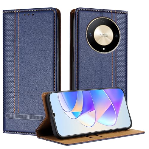 Galafu Hülle für Honor Magic6 Lite 5G Hülle, Stoßfeste PU Leder Flip Schutzhülle mit Standfunktion, Klappbar Wallet Handyhülle für Honor Magic6 Lite 5G, Blau von Galafu
