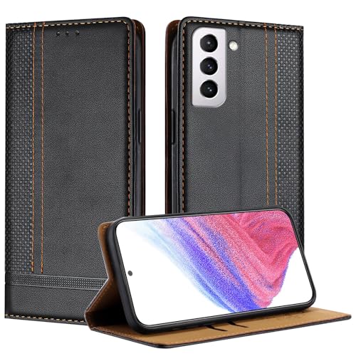 Galafu Hülle für Samsung Galaxy S21 FE Hülle, Stoßfeste PU Leder Flip Schutzhülle mit Standfunktion, Klappbar Wallet Handyhülle für Samsung S21 FE, Schwarz von Galafu