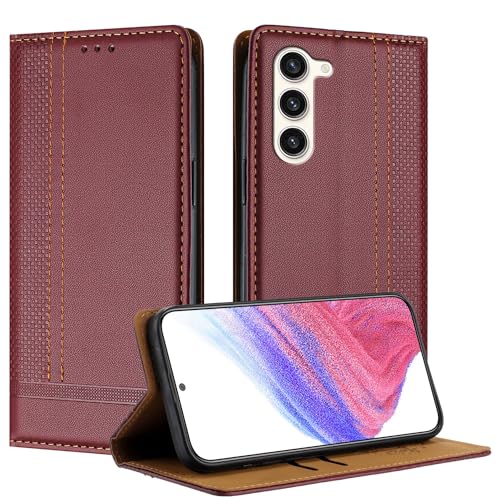 Galafu Hülle für Samsung Galaxy S23 Plus Hülle, Stoßfeste PU Leder Flip Schutzhülle mit Standfunktion, Klappbar Wallet Handyhülle für Samsung S23 Plus, Weinrot von Galafu