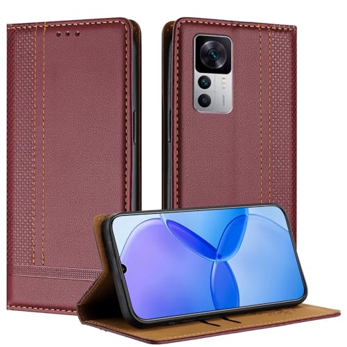 Galafu Hülle für Xiaomi 12T / Xiaomi 12T Pro Hülle, Stoßfeste PU Leder Flip Schutzhülle mit Standfunktion, Klappbar Wallet Handyhülle für Xiaomi 12T / Xiaomi 12T Pro, Weinrot von Galafu