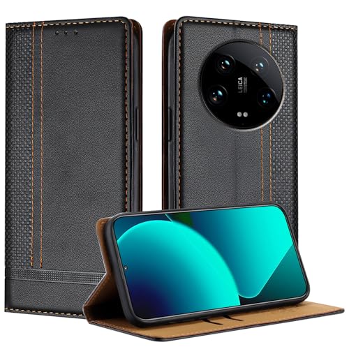 Galafu Hülle für Xiaomi 14 Ultra Hülle, Stoßfeste PU Leder Flip Schutzhülle mit Standfunktion, Klappbar Wallet Handyhülle für Xiaomi 14 Ultra, Schwarz von Galafu