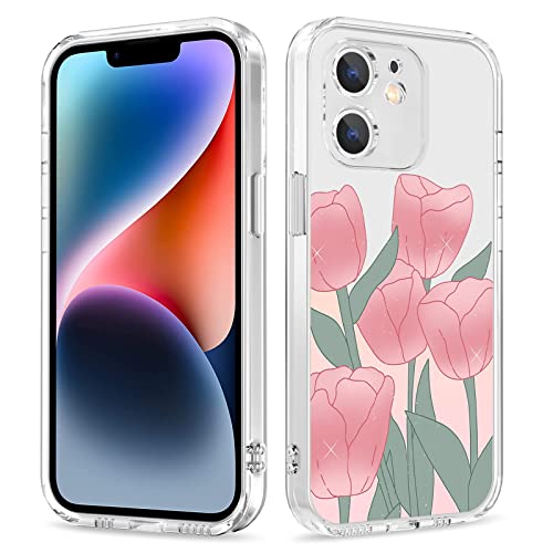 Galafu Hülle für iPhone 11, Transparente TPU Silikon Anti Gelb Handyhülle für Mädchen, Ultra Durchsichtig Dünn Stoßfest Anti-Kratz Schutzhülle für iPhone 11 (6.1 inch), Rosa Blume -4 von Galafu