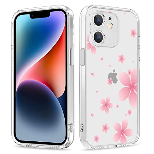 Galafu Hülle für iPhone 12, Transparente TPU Silikon Anti Gelb Handyhülle für Mädchen, Ultra Durchsichtig Dünn Stoßfest Anti-Kratz Schutzhülle für iPhone 12 (6.1 inch), Rosa Blume -2 von Galafu